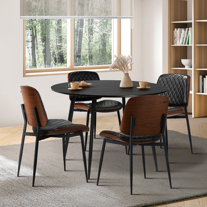 Oikiture 110cm Round Dining Table with 4PCS Dining Chairs Leather Black-Dining Set-PEROZ Accessories