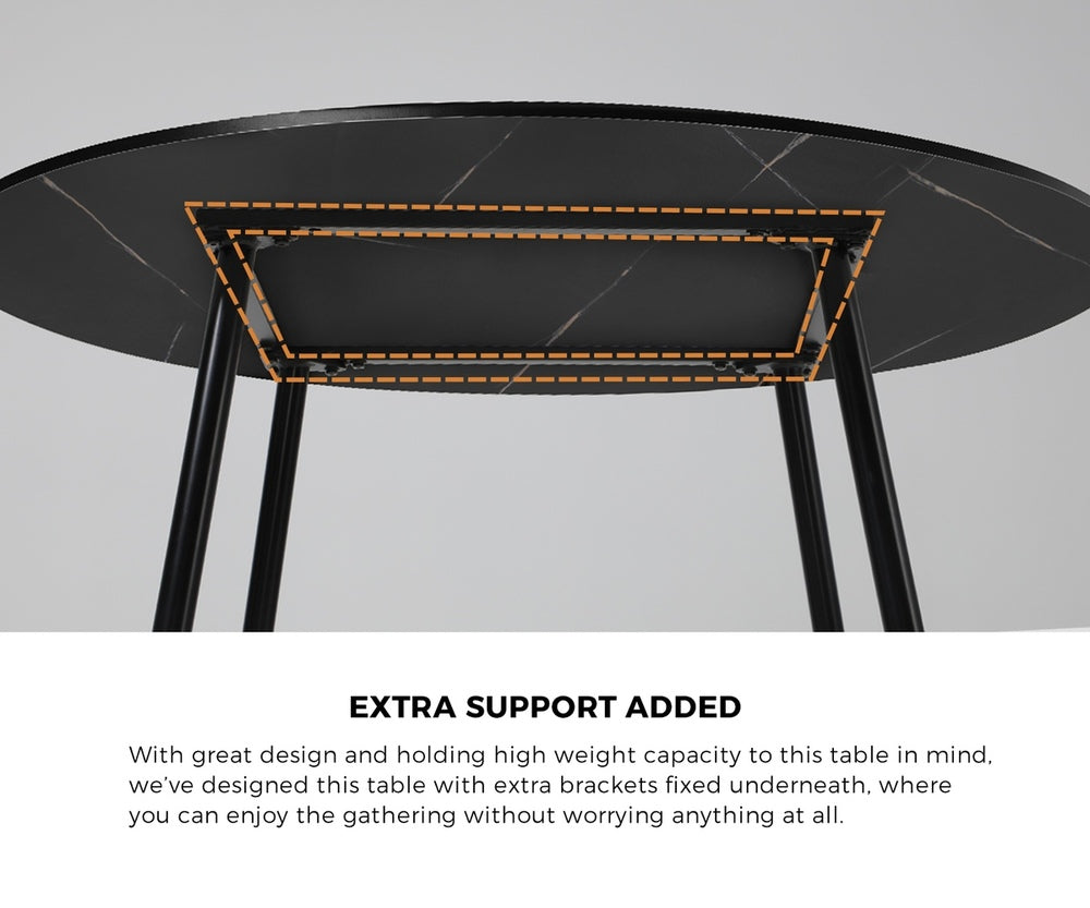 Oikiture 110cm Round Dining Table with 4PCS Dining Chairs Leather Black-Dining Set-PEROZ Accessories