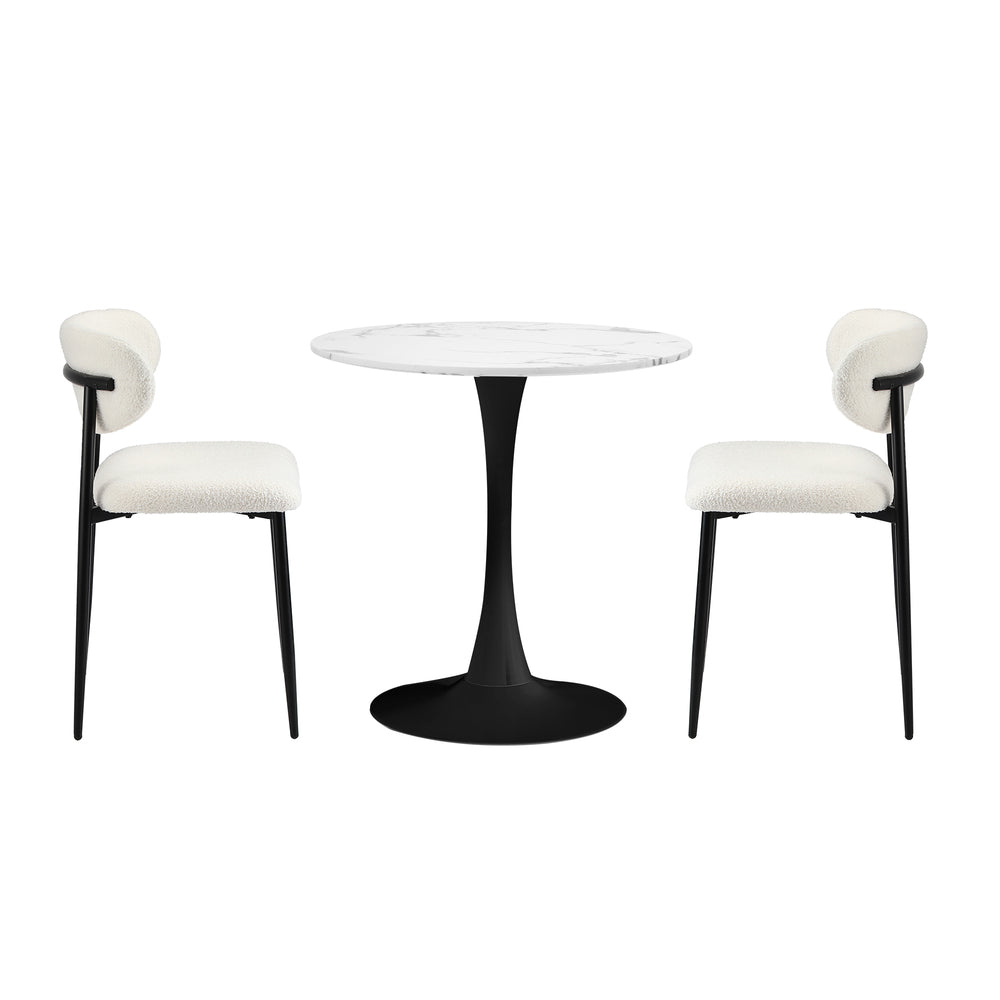 Oikiture 60cm Round Dining Table with 2x Dining Chairs Boucle White&Black-Dining Sets-PEROZ Accessories
