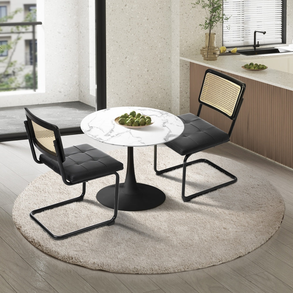 Oikiture 60cm Round Dining Table with 2PCS Dining Chairs PU Leather Black-Dining Sets-PEROZ Accessories