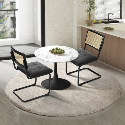 Oikiture 60cm Round Dining Table with 2PCS Dining Chairs PU Leather Black-Dining Sets-PEROZ Accessories