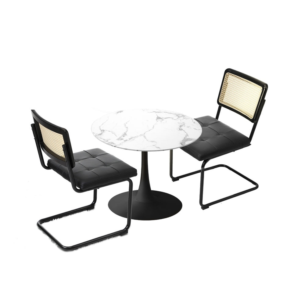 Oikiture 60cm Round Dining Table with 2PCS Dining Chairs PU Leather Black-Dining Sets-PEROZ Accessories