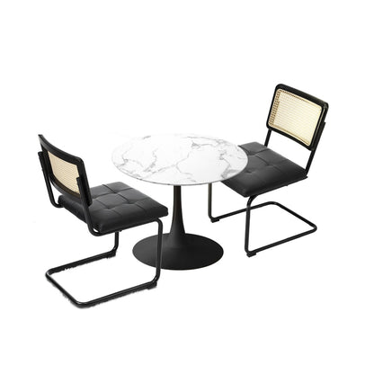 Oikiture 60cm Round Dining Table with 2PCS Dining Chairs PU Leather Black-Dining Sets-PEROZ Accessories