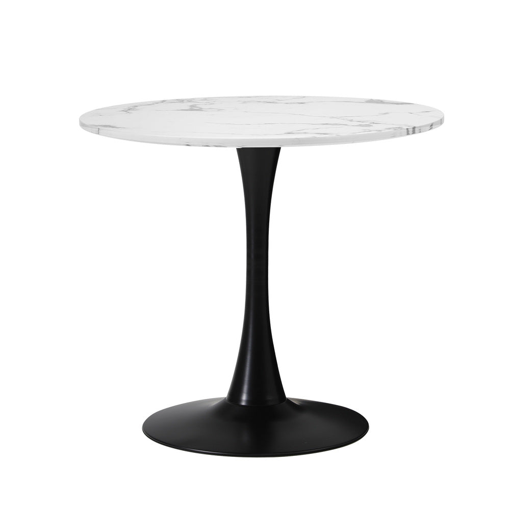Oikiture 60cm Round Dining Table with 2PCS Dining Chairs PU Leather Black-Dining Sets-PEROZ Accessories