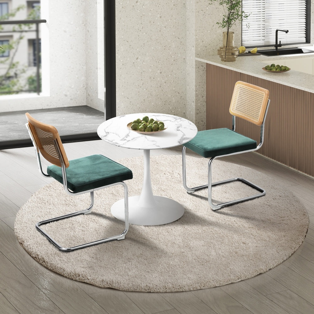 Oikiture 60cm Round Dining Table with 2PCS Dining Chairs Velvet Green-Dining Sets-PEROZ Accessories