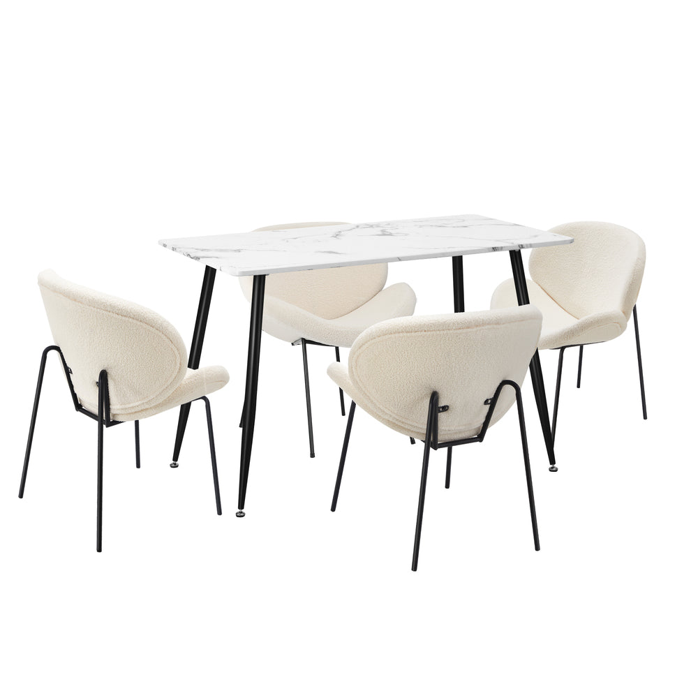 Oikiture 120cm Rectangle Dining Table with 4 Chairs Sherpa White-Dining Set-PEROZ Accessories