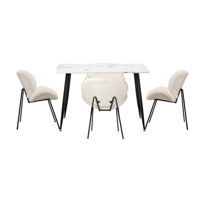 Oikiture 120cm Rectangle Dining Table with 4 Chairs Sherpa White-Dining Set-PEROZ Accessories