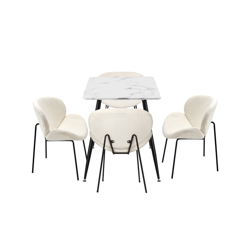 Oikiture 120cm Rectangle Dining Table with 4 Chairs Sherpa White-Dining Set-PEROZ Accessories