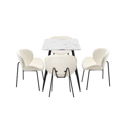 Oikiture 120cm Rectangle Dining Table with 4 Chairs Sherpa White-Dining Set-PEROZ Accessories