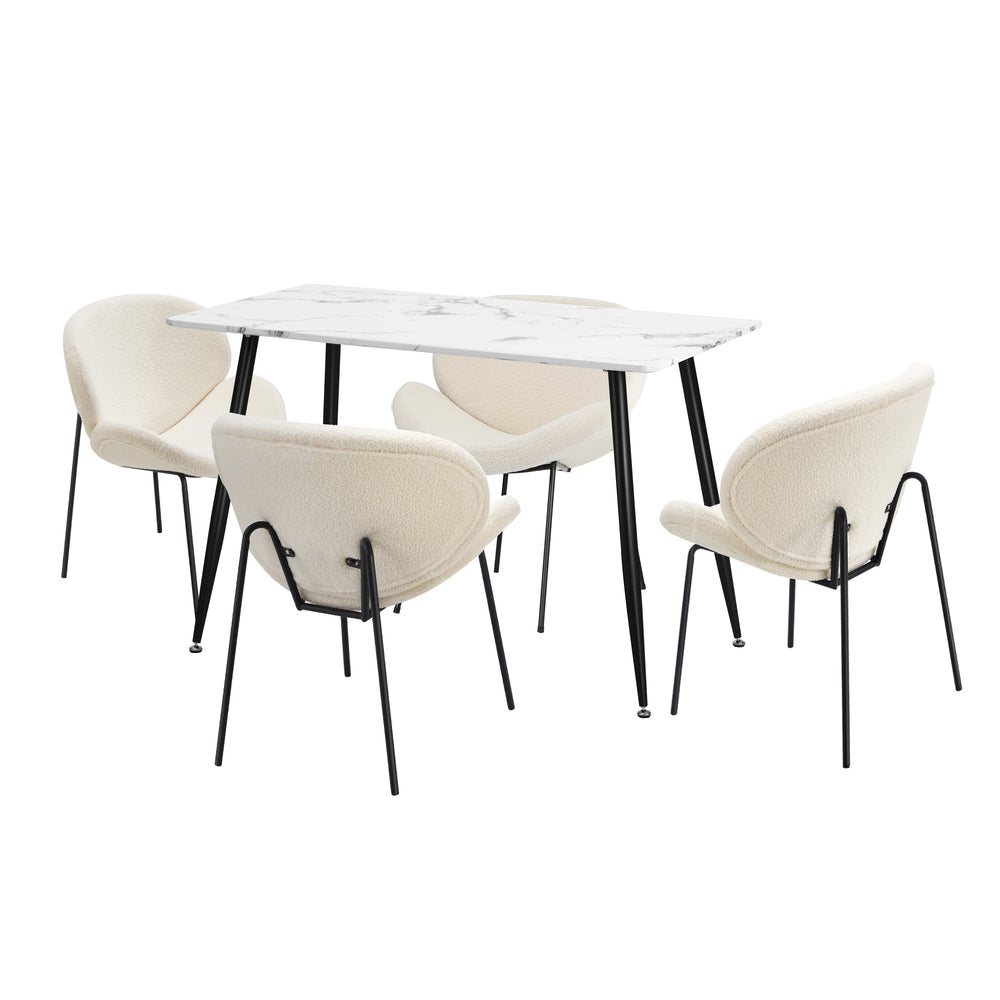 Oikiture 120cm Rectangle Dining Table with 4 Chairs Sherpa White-Dining Set-PEROZ Accessories