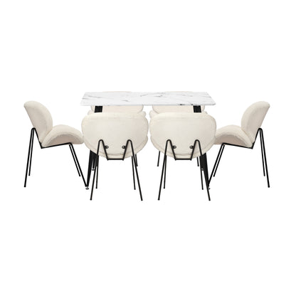 Oikiture 120cm Rectangle Dining Table with 6 Chairs Sherpa White-Dining Set-PEROZ Accessories
