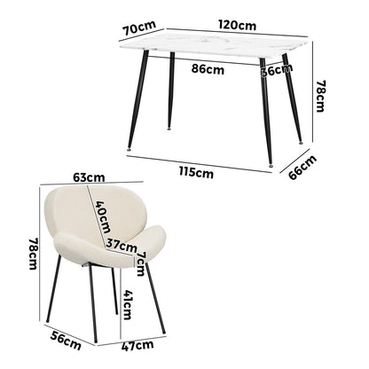 Oikiture 120cm Rectangle Dining Table with 6 Chairs Sherpa White-Dining Set-PEROZ Accessories