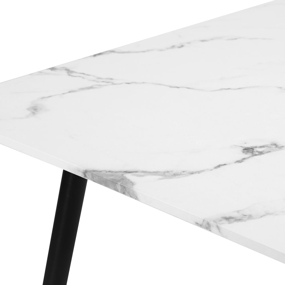 Oikiture 120cm Rectangle Dining Table with 6 Chairs Sherpa White-Dining Set-PEROZ Accessories