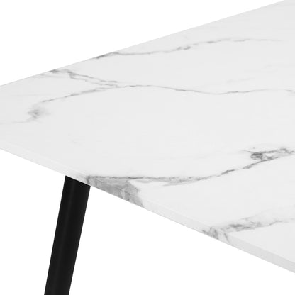 Oikiture 120cm Rectangle Dining Table with 6 Chairs Sherpa White-Dining Set-PEROZ Accessories