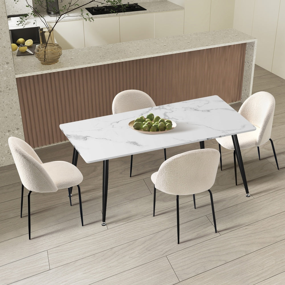 Oikiture 120cm Rectangle Dining Table with 4PCS Chairs White Sherpa-Dining Set-PEROZ Accessories