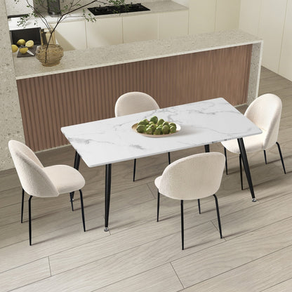 Oikiture 120cm Rectangle Dining Table with 4PCS Chairs White Sherpa-Dining Set-PEROZ Accessories