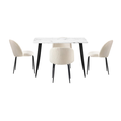 Oikiture 120cm Rectangle Dining Table with 4PCS Chairs White Sherpa-Dining Set-PEROZ Accessories