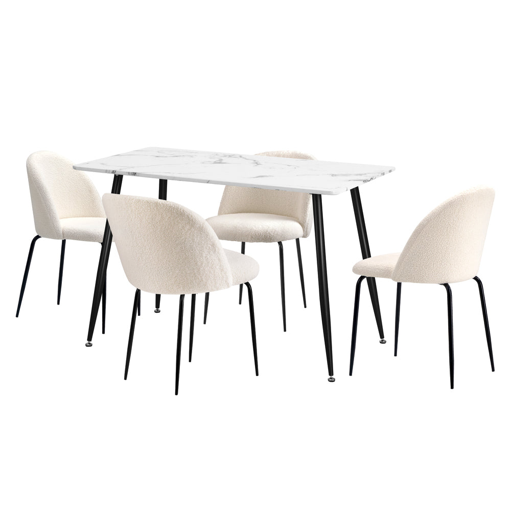 Oikiture 120cm Rectangle Dining Table with 4PCS Chairs White Sherpa-Dining Set-PEROZ Accessories