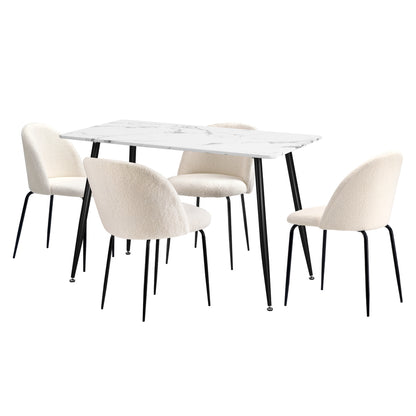 Oikiture 120cm Rectangle Dining Table with 4PCS Chairs White Sherpa-Dining Set-PEROZ Accessories