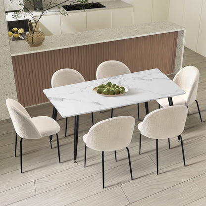 Oikiture 120cm Rectangle Dining Table with 6PCS Chairs White Sherpa-Dining Set-PEROZ Accessories