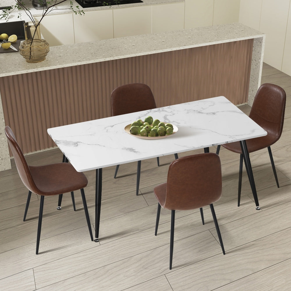 Oikiture 120cm Rectangle Dining Table with 4PCS Chairs PU Brown-Dining Set-PEROZ Accessories