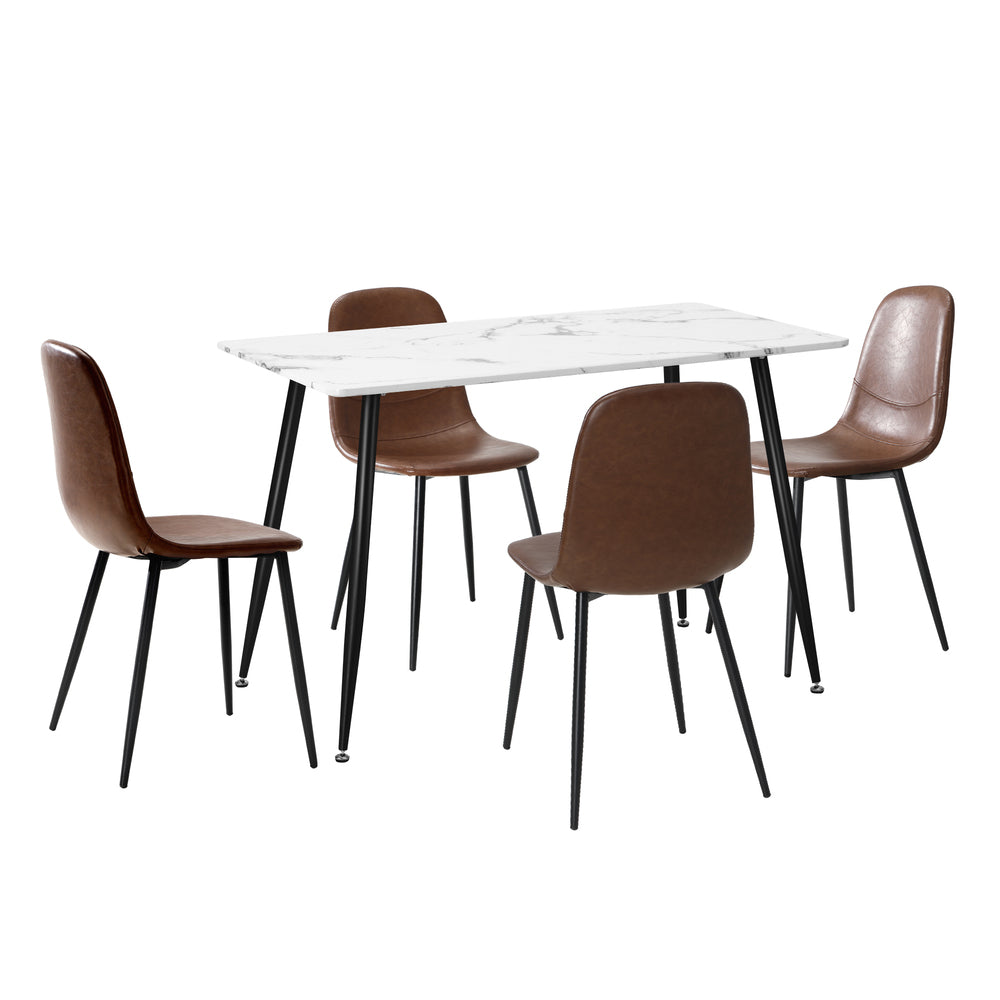 Oikiture 120cm Rectangle Dining Table with 4PCS Chairs PU Brown-Dining Set-PEROZ Accessories