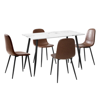 Oikiture 120cm Rectangle Dining Table with 4PCS Chairs PU Brown-Dining Set-PEROZ Accessories