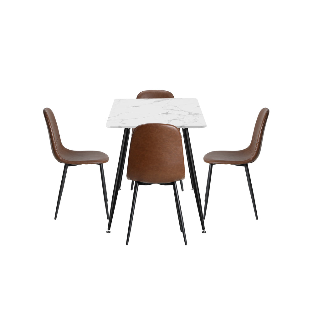 Oikiture 120cm Rectangle Dining Table with 4PCS Chairs PU Brown-Dining Set-PEROZ Accessories