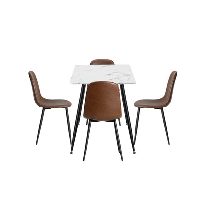 Oikiture 120cm Rectangle Dining Table with 4PCS Chairs PU Brown-Dining Set-PEROZ Accessories