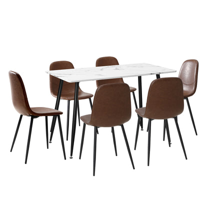 Oikiture 120cm Rectangle Dining Table with 6PCS Chairs PU Brown-Dining Set-PEROZ Accessories