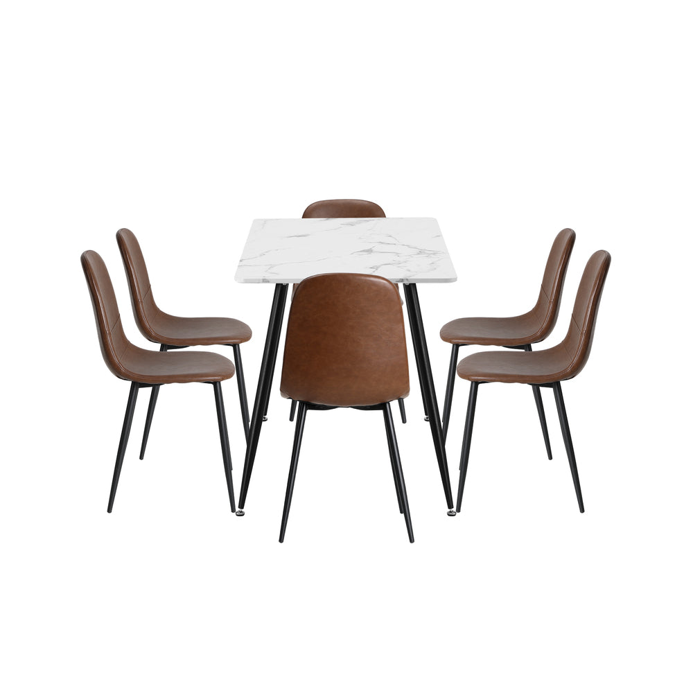 Oikiture 120cm Rectangle Dining Table with 6PCS Chairs PU Brown-Dining Set-PEROZ Accessories