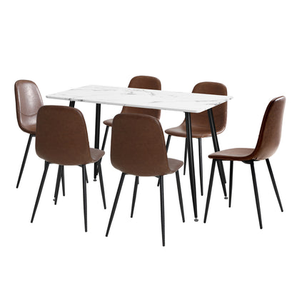 Oikiture 120cm Rectangle Dining Table with 6PCS Chairs PU Brown-Dining Set-PEROZ Accessories