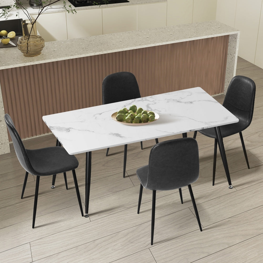 Oikiture 120cm Rectangle Dining Table with 4PCS Chairs PU Grey-Dining Set-PEROZ Accessories