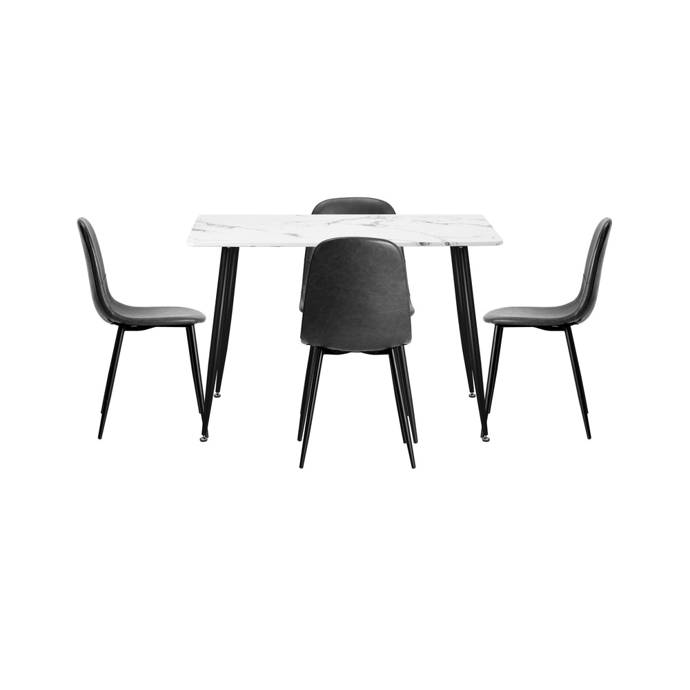 Oikiture 120cm Rectangle Dining Table with 4PCS Chairs PU Grey-Dining Set-PEROZ Accessories