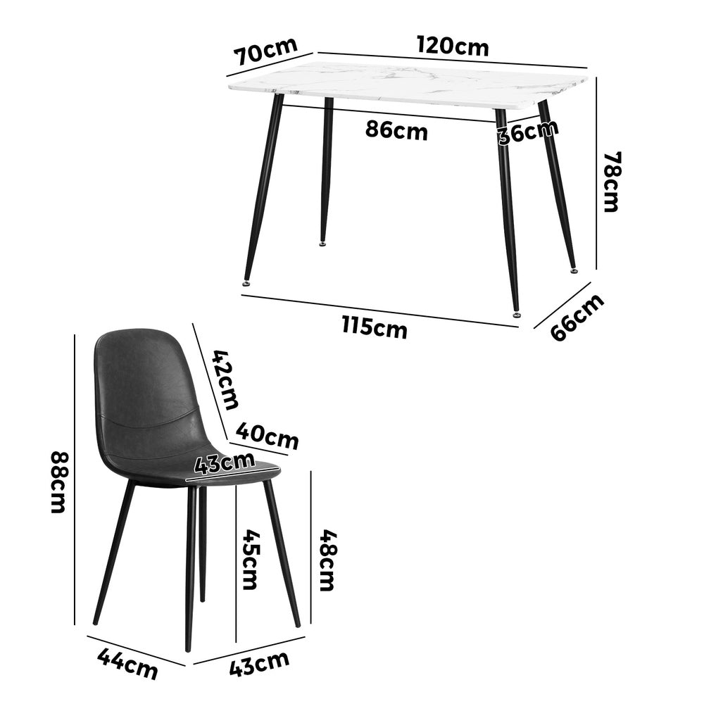 Oikiture 120cm Rectangle Dining Table with 4PCS Chairs PU Grey-Dining Set-PEROZ Accessories