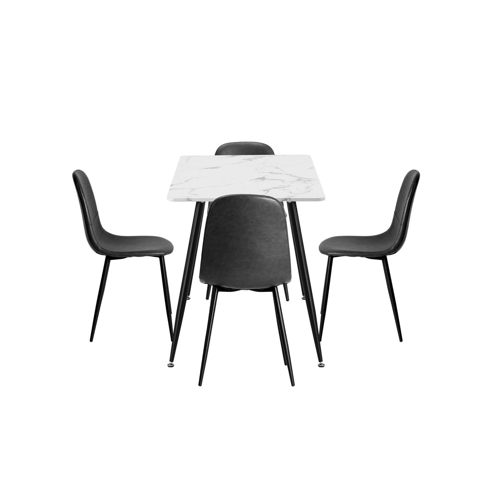 Oikiture 120cm Rectangle Dining Table with 4PCS Chairs PU Grey-Dining Set-PEROZ Accessories