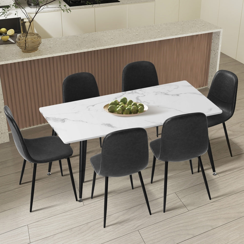 Oikiture 120cm Rectangle Dining Table with 6PCS Chairs PU Grey-Dining Set-PEROZ Accessories