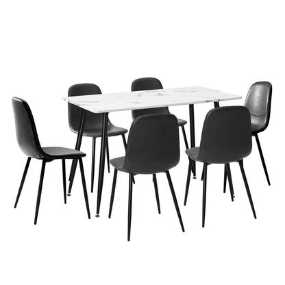 Oikiture 120cm Rectangle Dining Table with 6PCS Chairs PU Grey-Dining Set-PEROZ Accessories