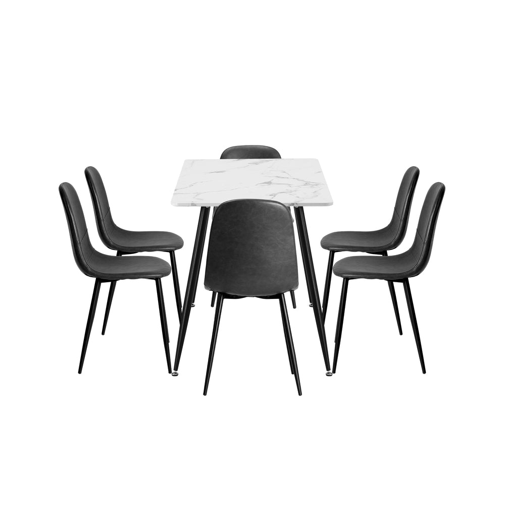 Oikiture 120cm Rectangle Dining Table with 6PCS Chairs PU Grey-Dining Set-PEROZ Accessories
