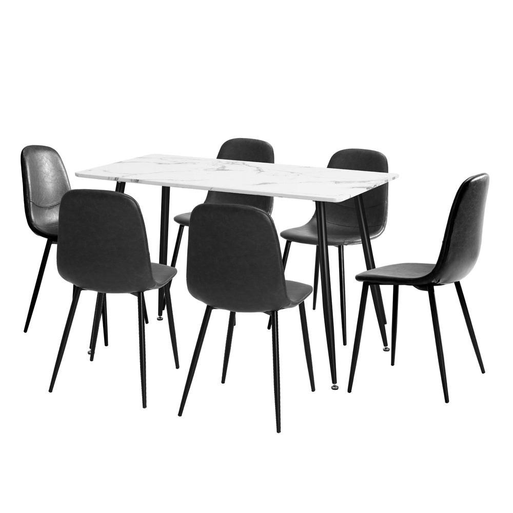 Oikiture 120cm Rectangle Dining Table with 6PCS Chairs PU Grey-Dining Set-PEROZ Accessories