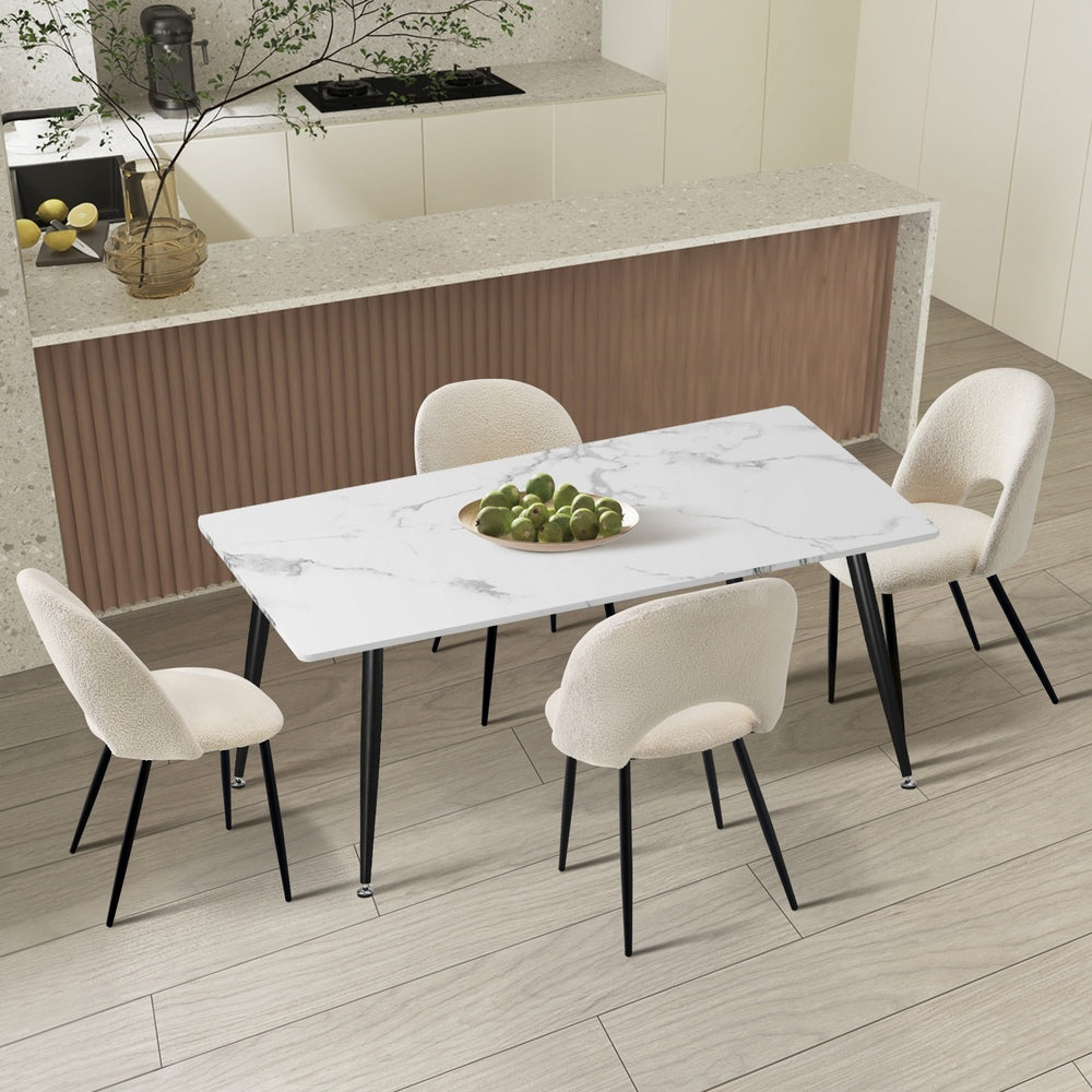Oikiture 120cm Rectangle Dining Table with 4PCS Chairs Sherpa White-Dining Set-PEROZ Accessories
