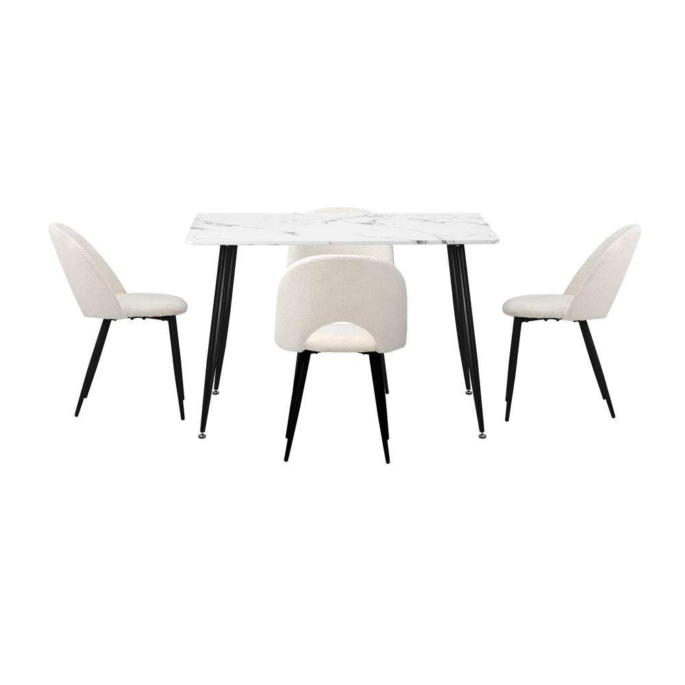 Oikiture 120cm Rectangle Dining Table with 4PCS Chairs Sherpa White-Dining Set-PEROZ Accessories