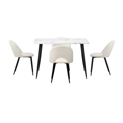 Oikiture 120cm Rectangle Dining Table with 4PCS Chairs Sherpa White-Dining Set-PEROZ Accessories