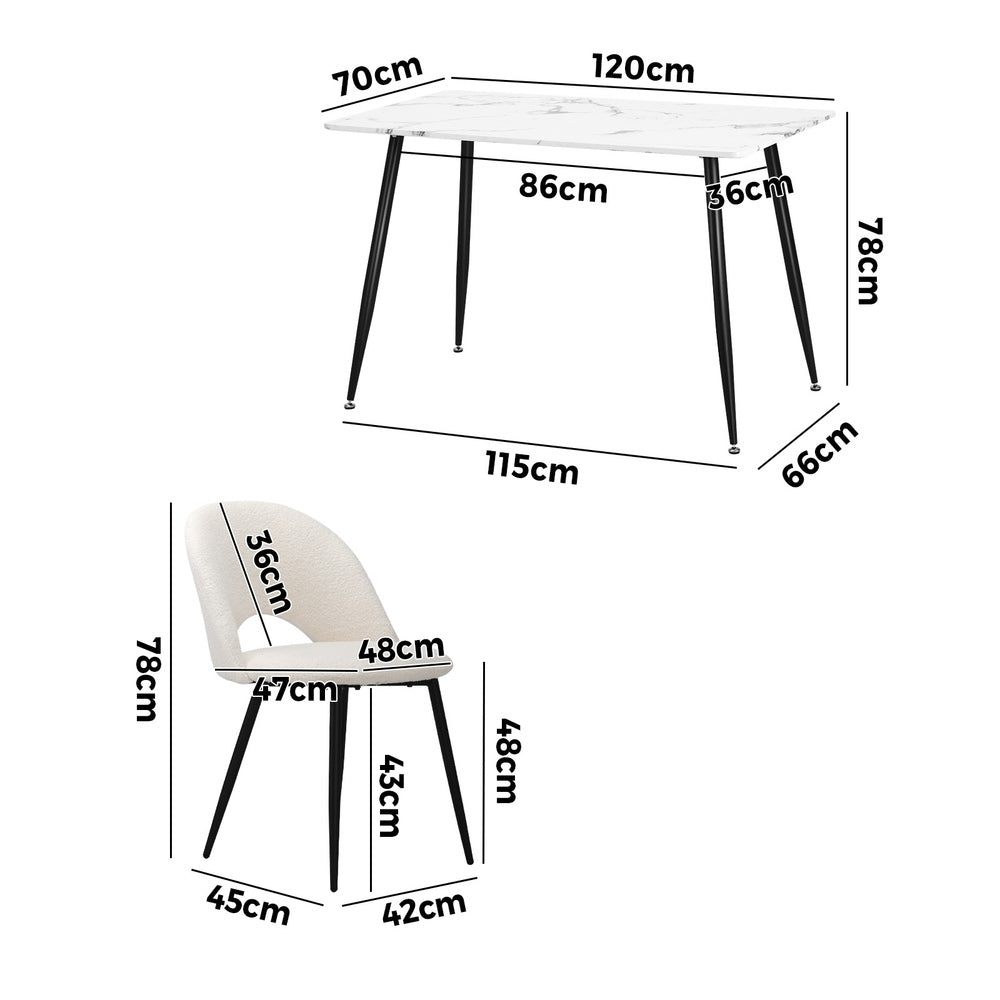 Oikiture 120cm Rectangle Dining Table with 4PCS Chairs Sherpa White-Dining Set-PEROZ Accessories