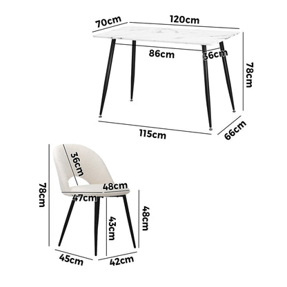Oikiture 120cm Rectangle Dining Table with 4PCS Chairs Sherpa White-Dining Set-PEROZ Accessories