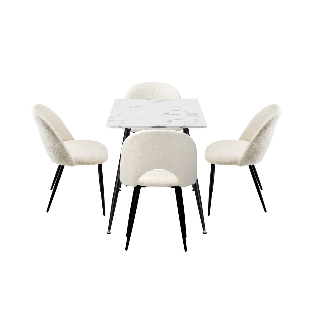 Oikiture 120cm Rectangle Dining Table with 4PCS Chairs Sherpa White-Dining Set-PEROZ Accessories