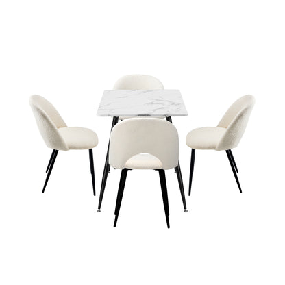 Oikiture 120cm Rectangle Dining Table with 4PCS Chairs Sherpa White-Dining Set-PEROZ Accessories
