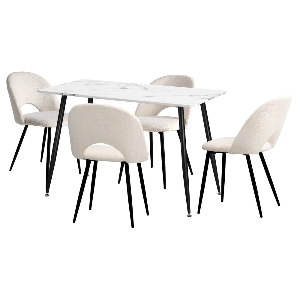 Oikiture 120cm Rectangle Dining Table with 4PCS Chairs Sherpa White-Dining Set-PEROZ Accessories