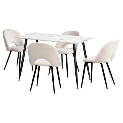 Oikiture 120cm Rectangle Dining Table with 4PCS Chairs Sherpa White-Dining Set-PEROZ Accessories