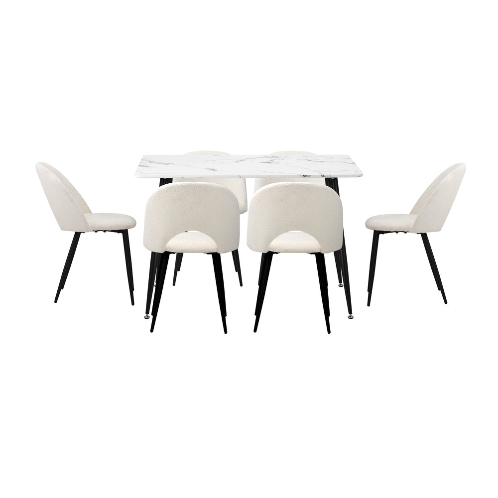 Oikiture 120cm Rectangle Dining Table with 6PCS Chairs Sherpa White-Dining Set-PEROZ Accessories